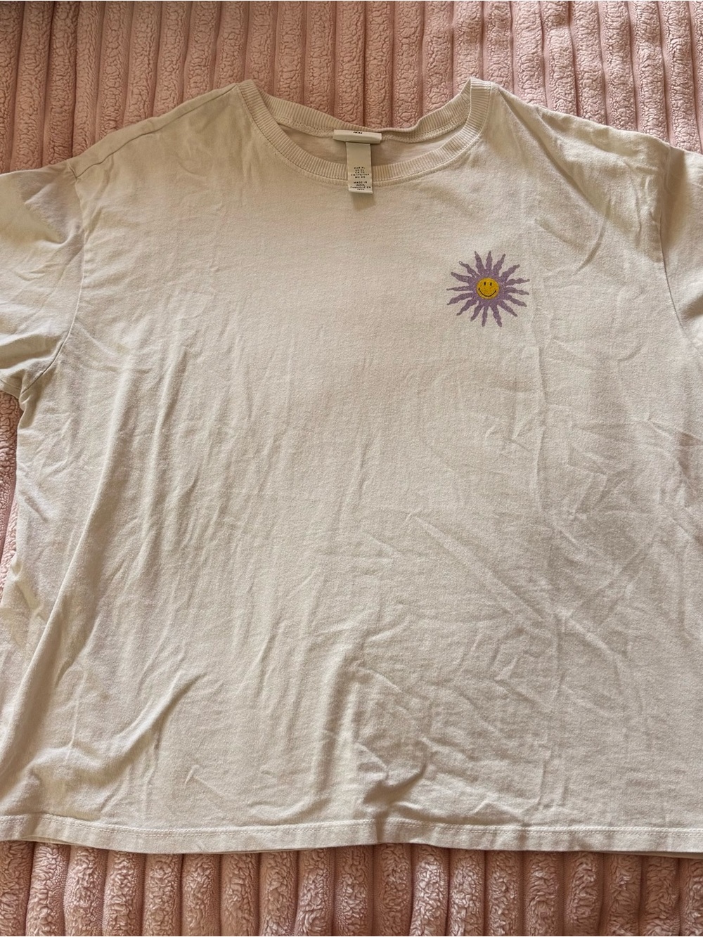 H&M White Short Sleeve Tee with Purple Sun Graphic